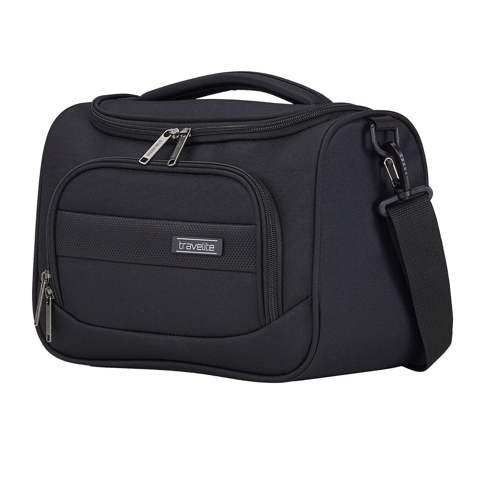 travelite Beautycase Chios schwarz Kulturtasche Koffer einen aufsteckbar, Handgepäck, auf mit Schultergurt