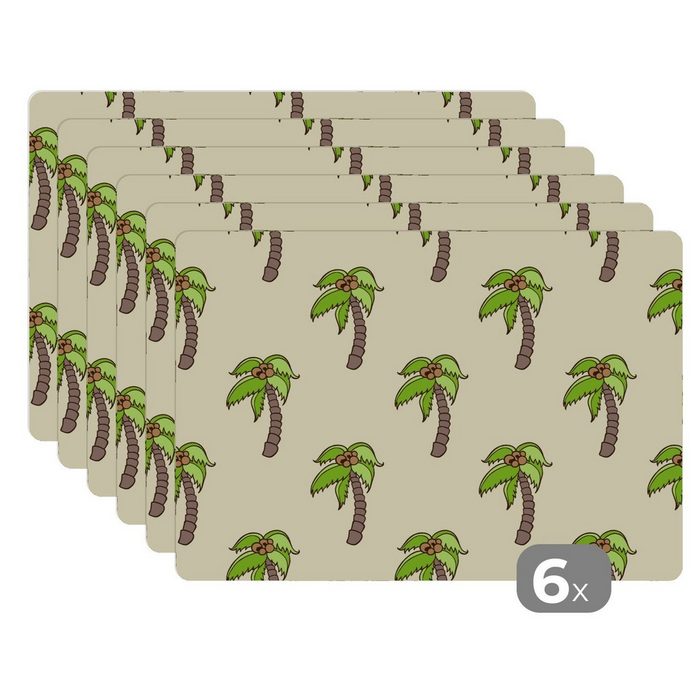 Platzset Palme - Muster - Kokosnuss - Tropisch MuchoWow (6-St) Platzset Platzdecken Platzmatte Tischmatten Schmutzabweisend