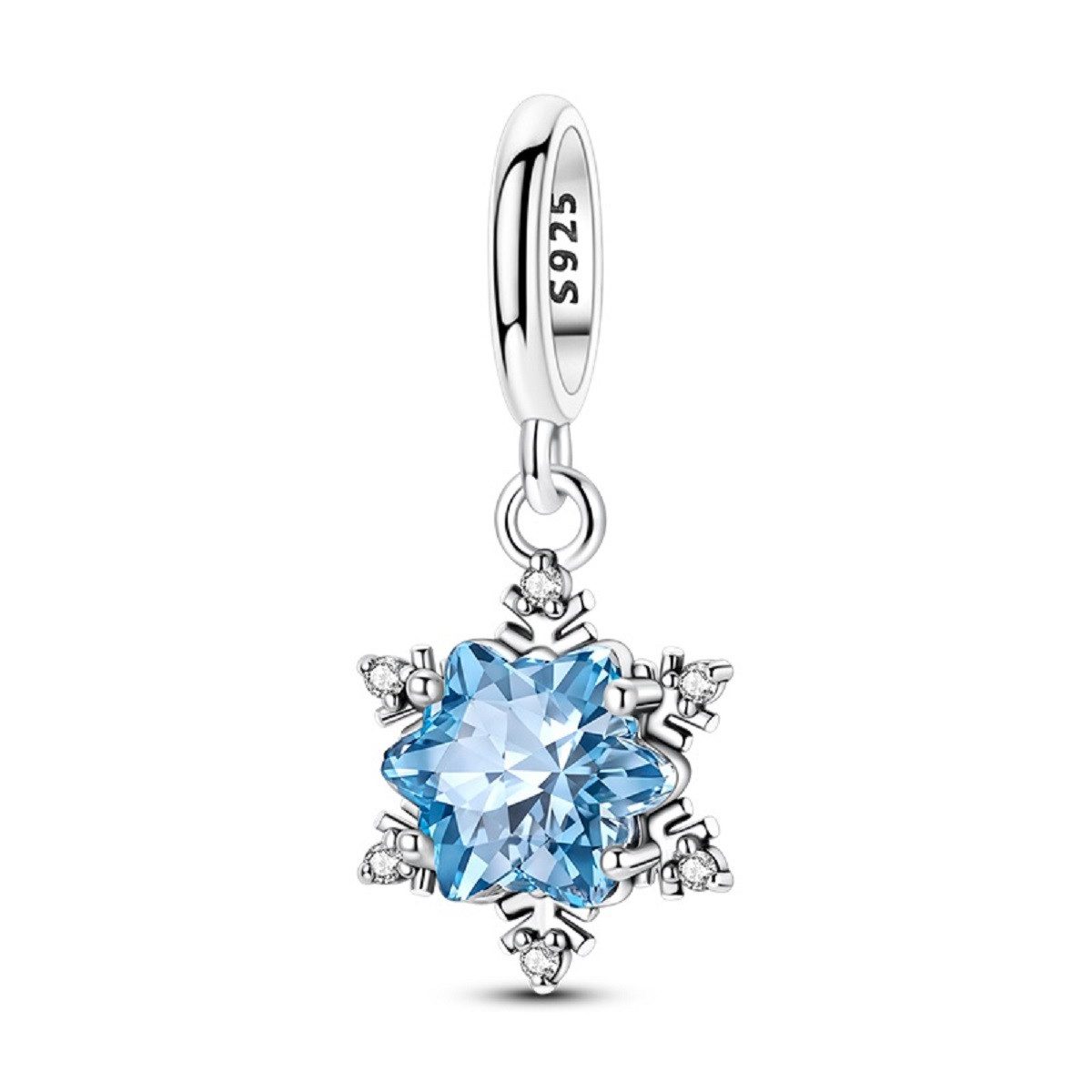 PANDACHARMS Bead Blauer Eiskristall Charm Anhänger, 925 Sterling Silber mit Zirkonia