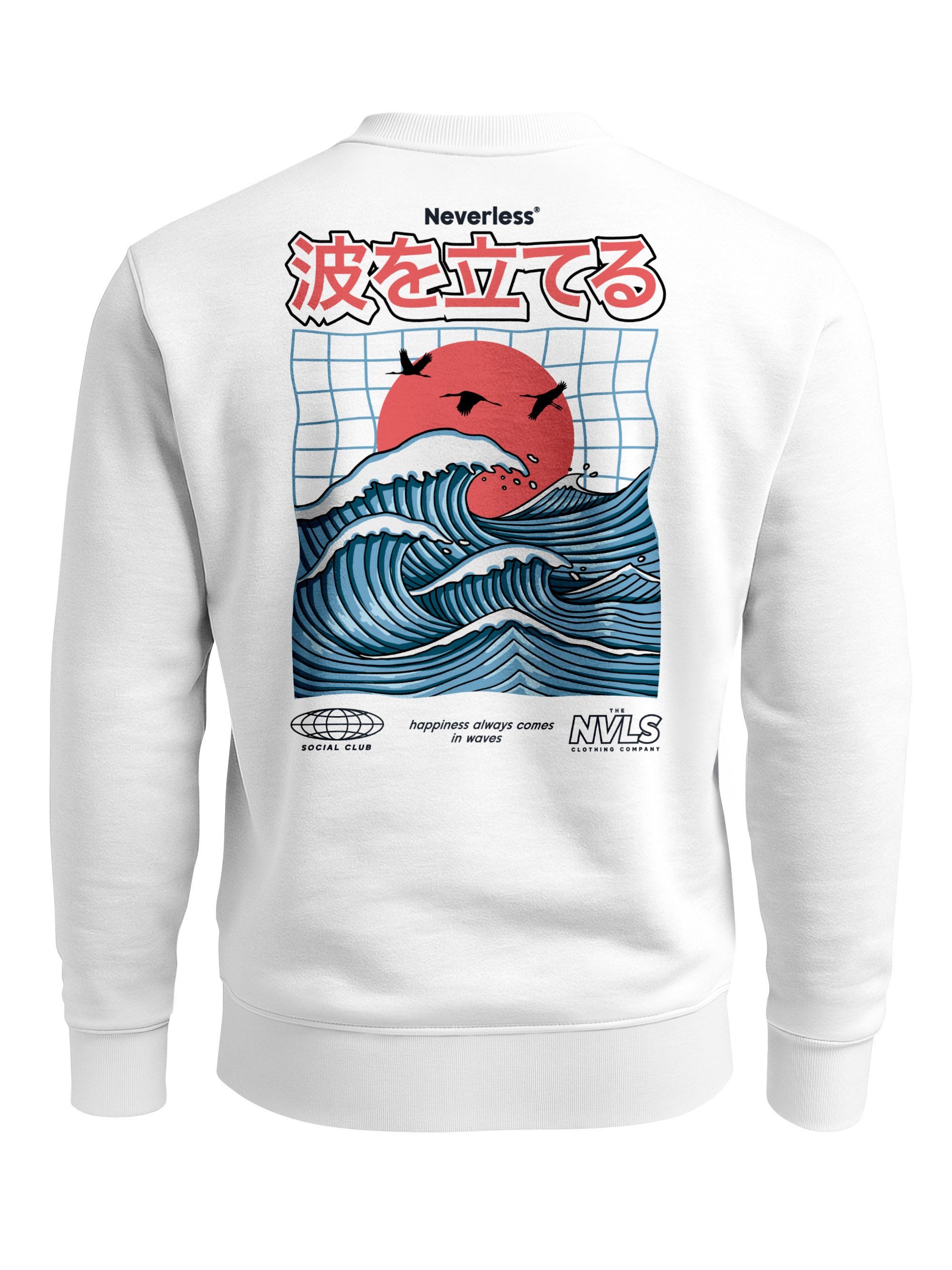 Neverless Sweatshirt Sweatshirt Herren Pullover mit Backprint Rising Wave, Japan Design