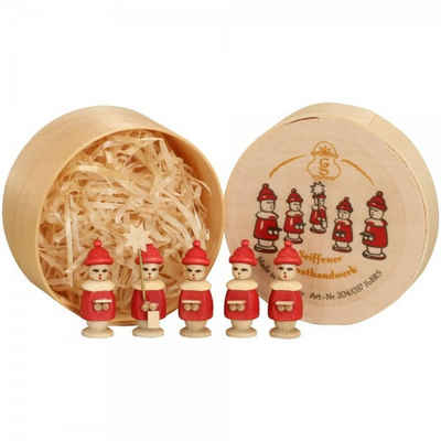 Weihnachtsfigur Miniaturfigur Spanschachtel mit Kurrendefiguren rot Höhe 3,2 cm NEU