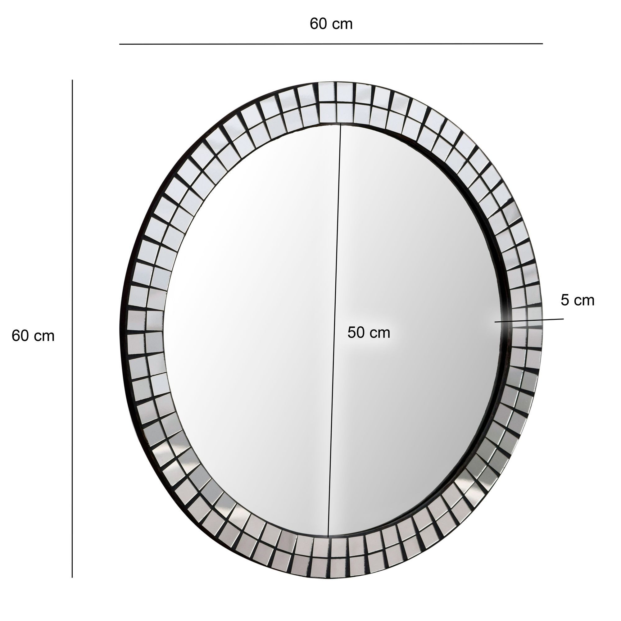 FINEBUY Wandspiegel Wandspiegel rund 60cm Dekospiegel Flurspiegel Wohnspiegel FB113176 (Dekoratives Element für moderne Wandgestaltung), Stilvolles Wohnaccessoire für helle Raumwirkung