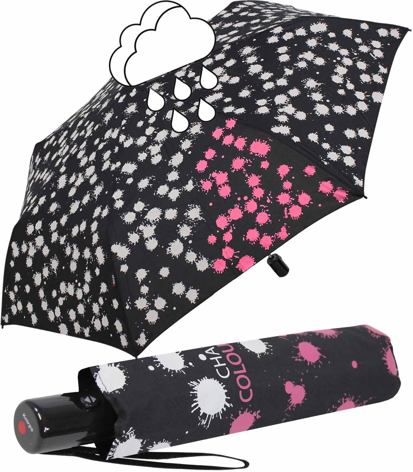 schmaler Auf-Zu-Automatik, Nässe Langregenschirm Knirps® bei färben Schirm pink Flecken weißen leichter, sich die mit