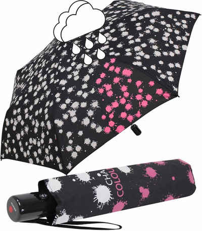 Knirps® Stockregenschirm leichter, schmaler Schirm mit Auf-Zu-Automatik, bei Nässe färben sich die weißen Flecken pink