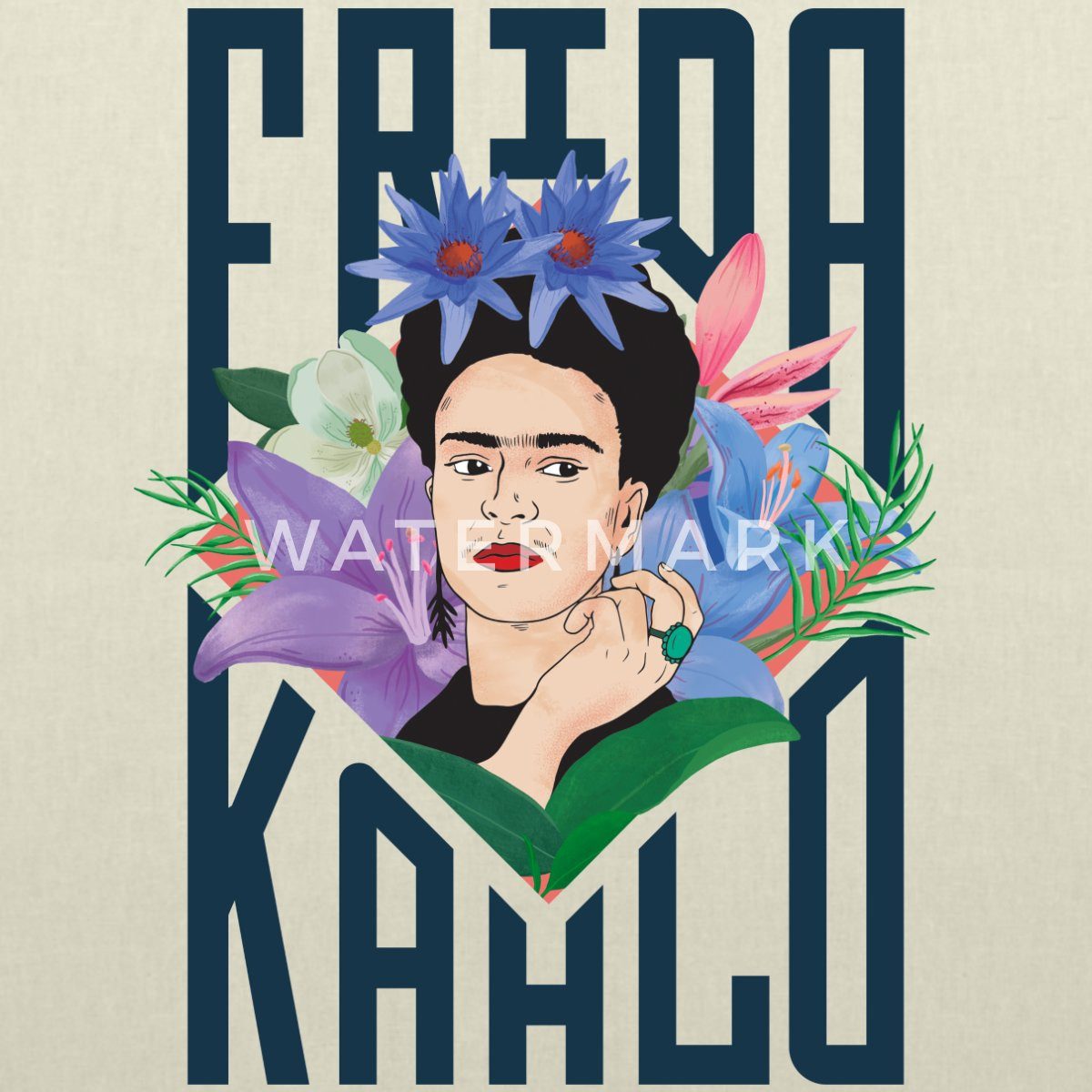 Spreadshirt Henkeltasche Frida Kahlo Mit Blumenkranz Portrait Stoffbeutel (1-tlg)
