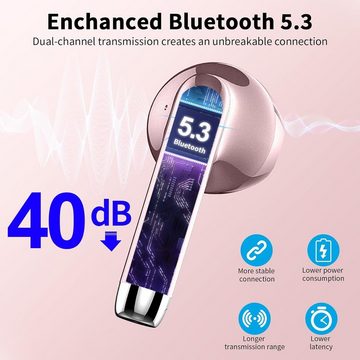 Drsaec Kabellos Bluetooth 5.3 IP7 Wasserdicht Ohrhörer LED-Anzeige In-Ear-Kopfhörer (Kabellose Kopfhörer mit aktiver Geräuschunterdrückung für ungestörten Musikgenuss.", mit 4 Mic,2023 Neue ENC Noise Cancelling Wireless Earbuds48HTieferBass)