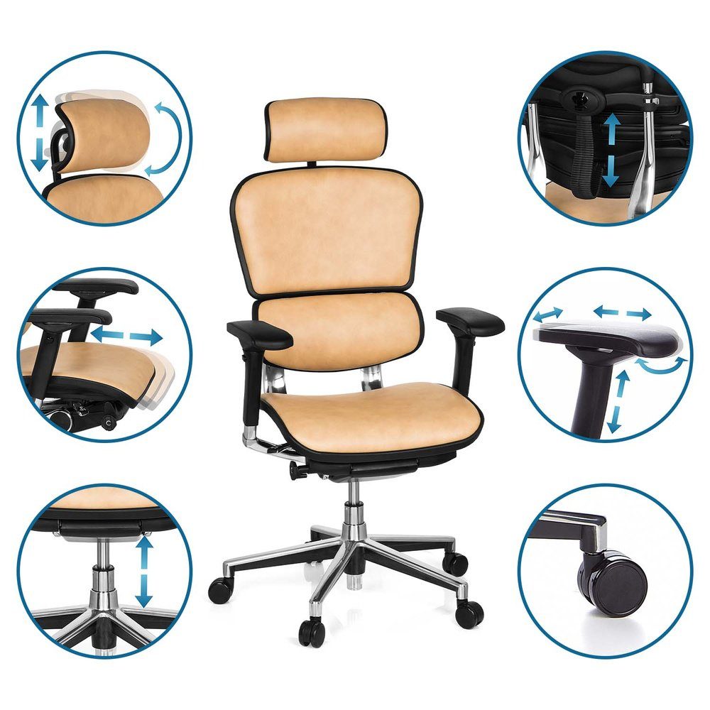 St), Drehstuhl Luxus hjh Leder OFFICE Bürostuhl Chefsessel (1 ERGOHUMAN Safran ergonomisch