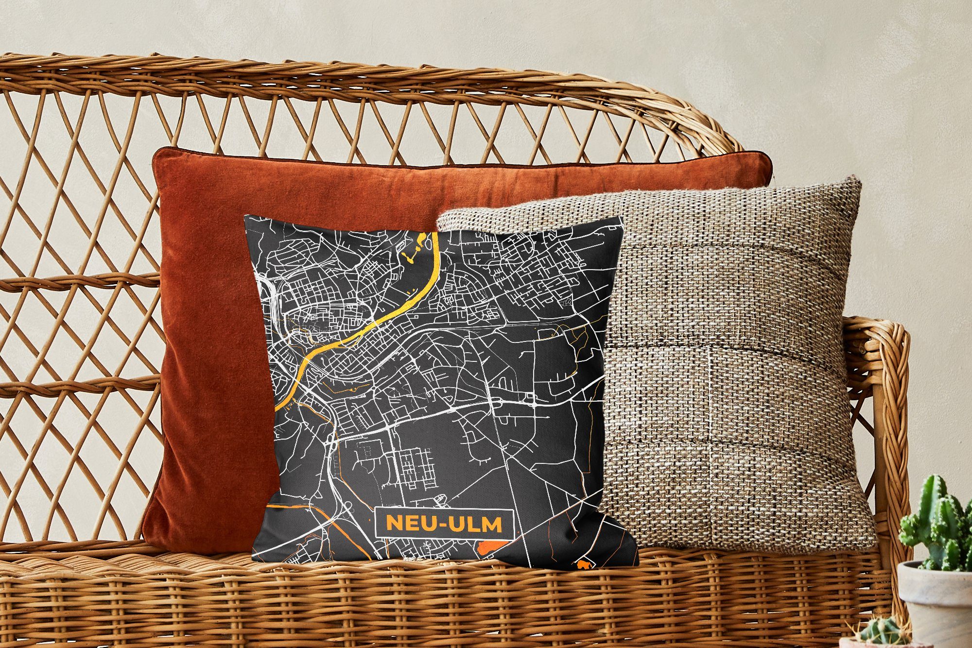 Gold Füllung Deko, MuchoWow Stadtplan Neu Deutschland - - mit Schlafzimmer, Zierkissen Karte, für - Ulm Wohzimmer, Sofakissen - Dekokissen