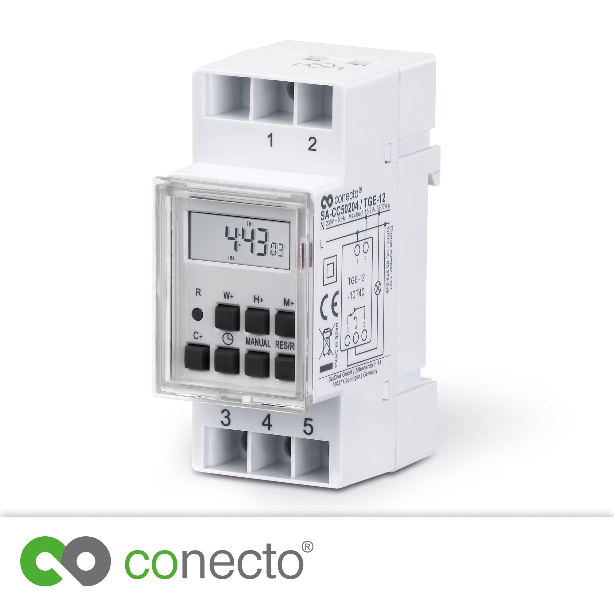 Zeitschaltuhr conecto Digitale Zeitschaltuhr für Hutschienen, IP20, 3600 Watt, weiß