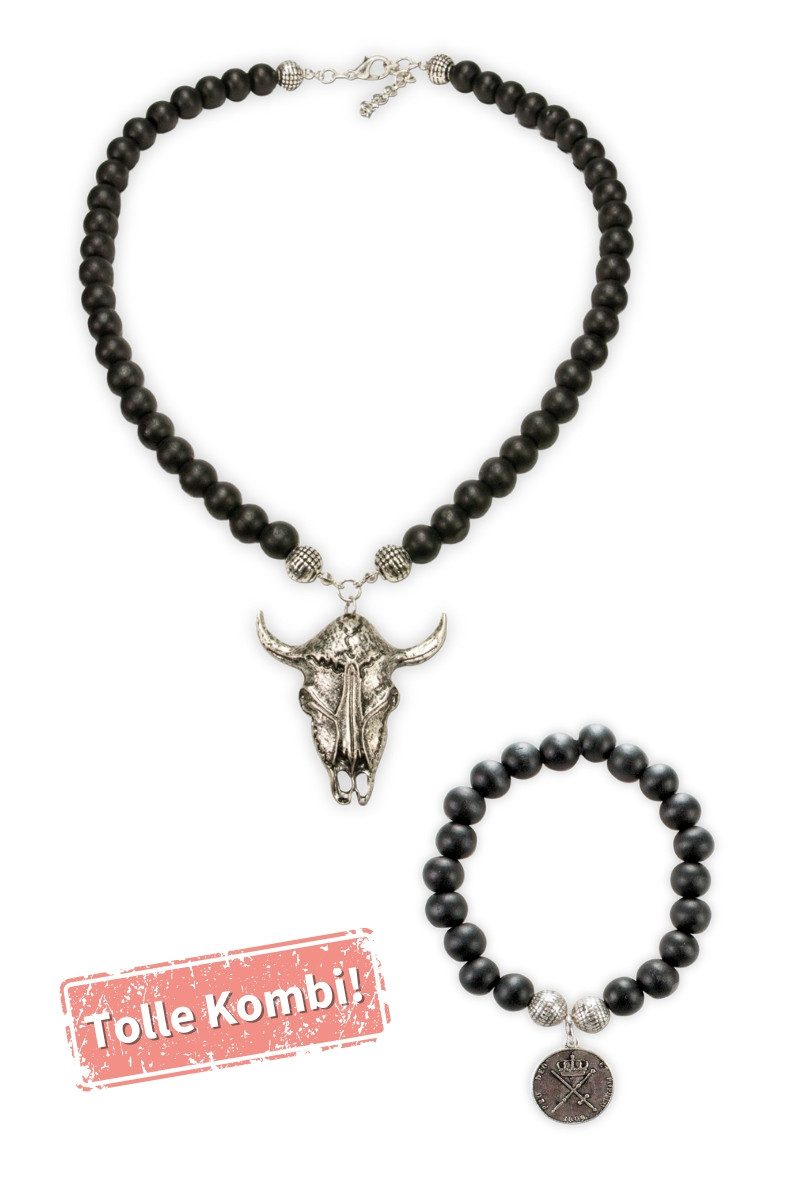 Alpenflüstern Ketten und Armband Set Herren Armband - MÜNZE - schwarz