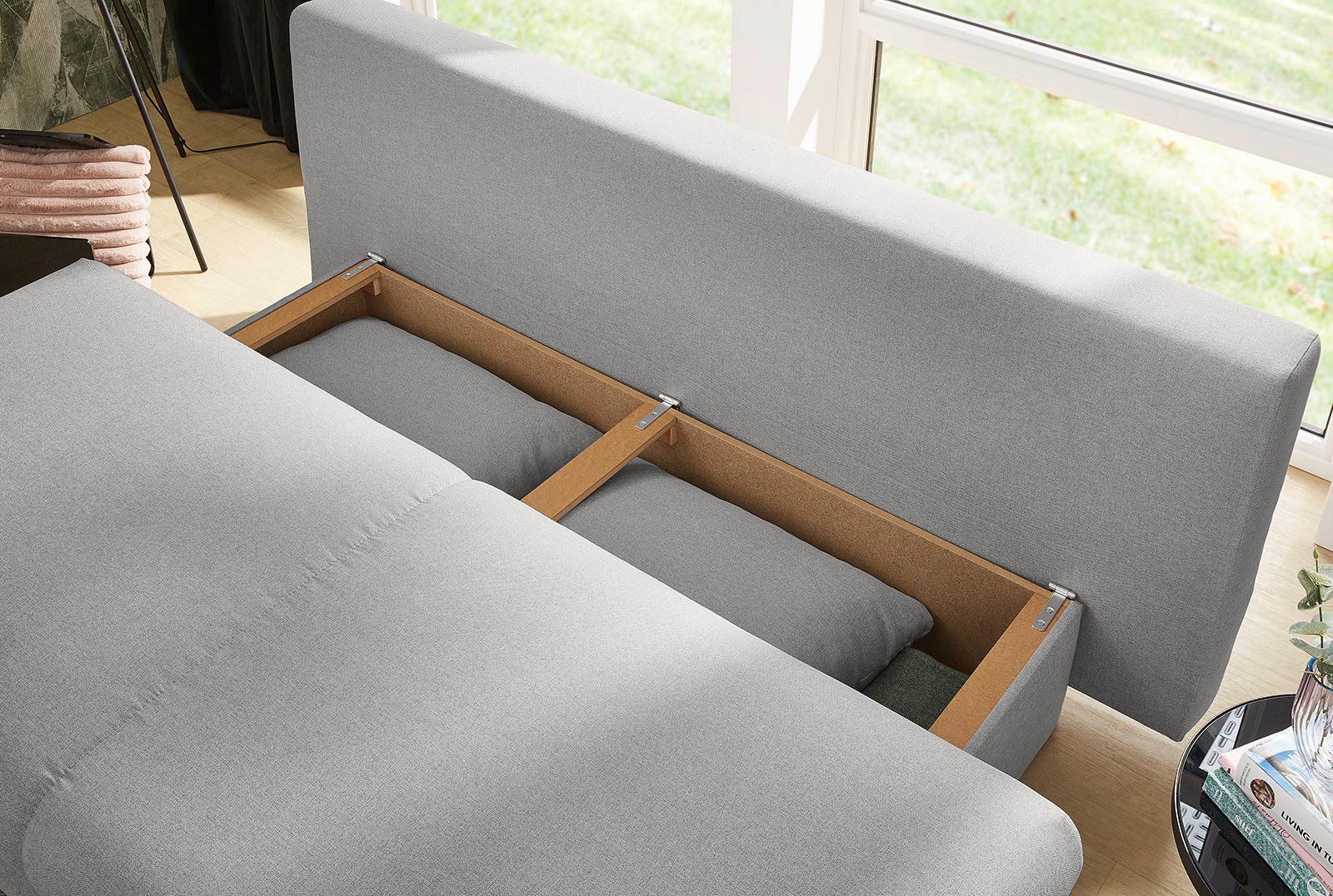 Jockenhöfer Gruppe Schlafsofa Per, mit Gästebettfunktion, inklusive 4 Kissen, Wellenschaumpolsterung und großzügigem Stauraum/Bettkasten