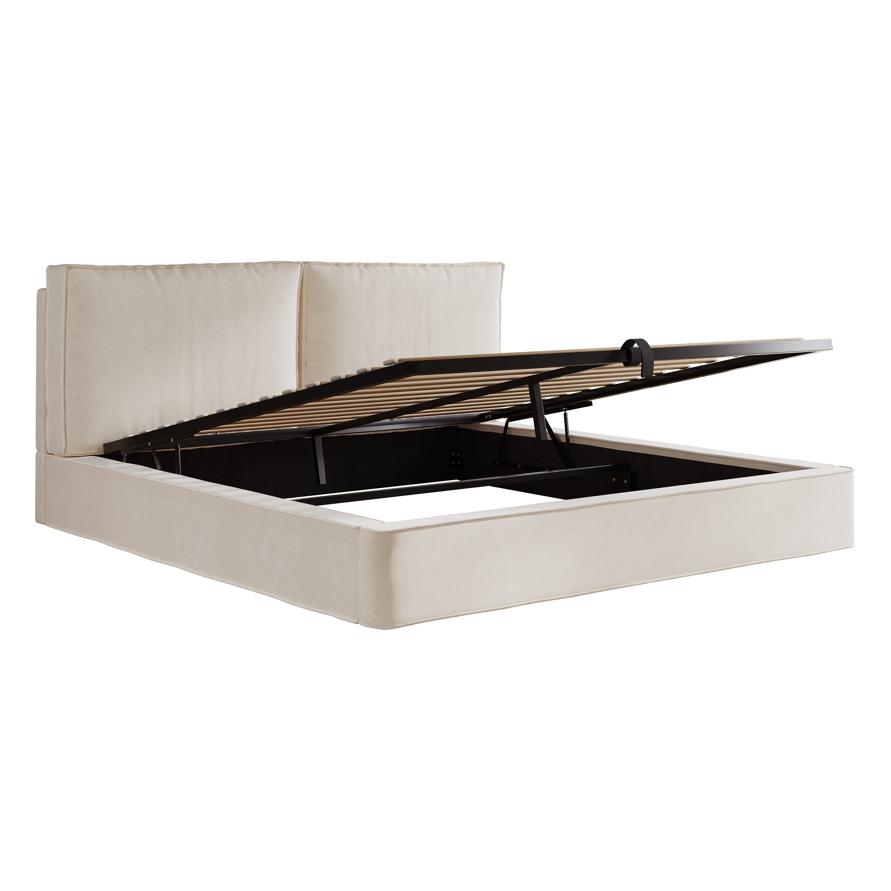 KLAM HOME Polsterbett Beiges Polsterbett aus Chenille mit gepolstertem hohem Kopfteil (Doppelbett 180x200cm mit Hydraulik-Stauraum und Lattenrost), Funktionsbett mit Unterbettstauraum für aufgeräumtes Schlafzimmer