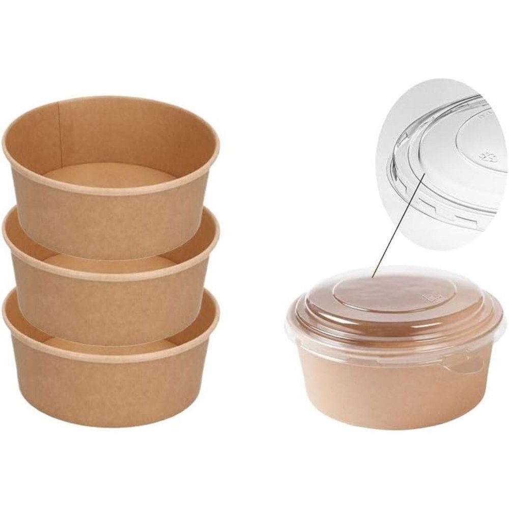 Lauroo Einwegschale Salatschalen mit Deckel Kraftpapier Schalen - 750 ml - 50 Stück, (50-tlg)