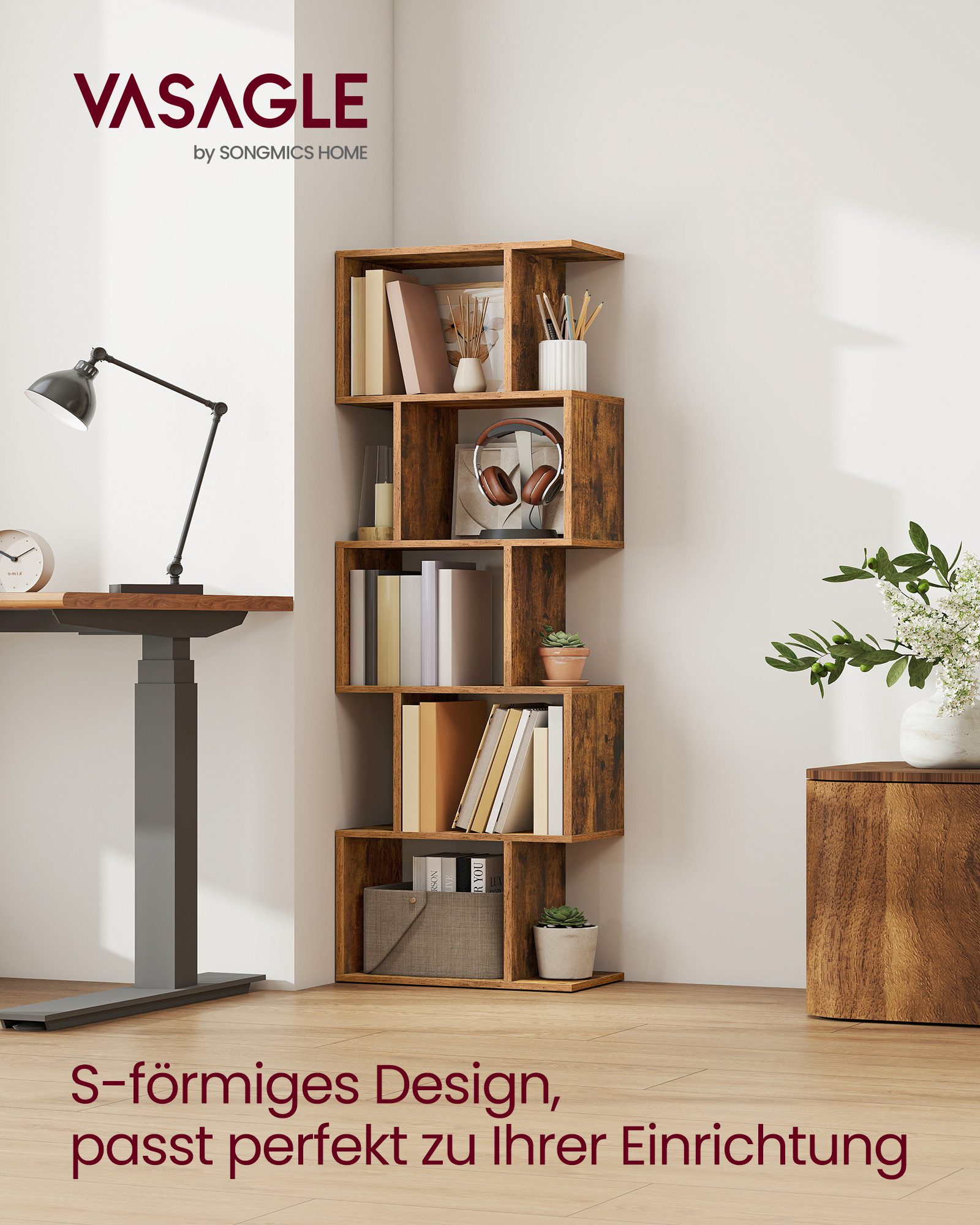 VASAGLE Bücherregal, 1-tlg., 5 stöckiges Bücherregal, 24 x 40 x 159 cm, Standregal, Büroregal