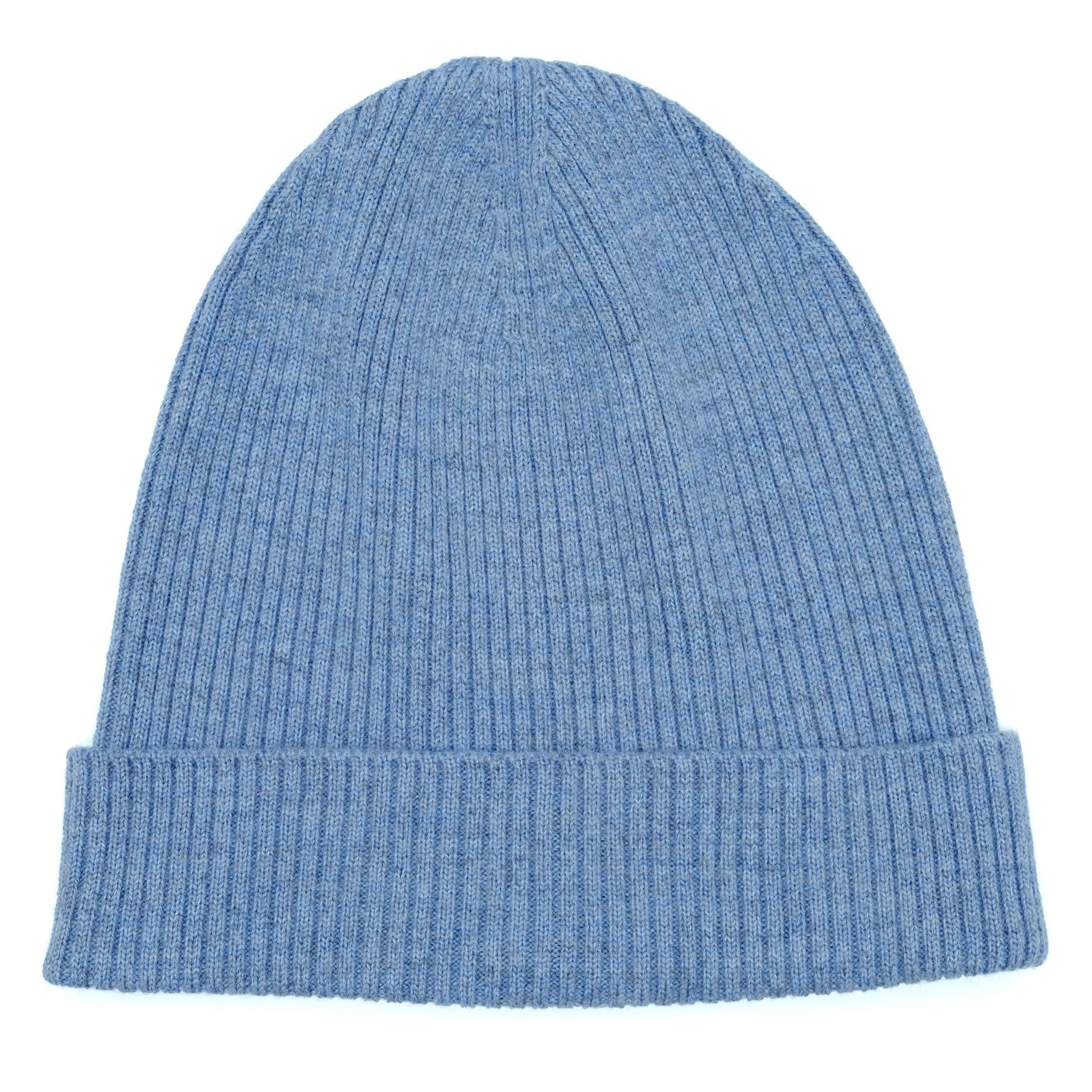 BEAZZ Strickmütze Wintermütze Wollmütze Damen Merino blaugrau WOLLE 100% und warm weich Feinstrick, meliert