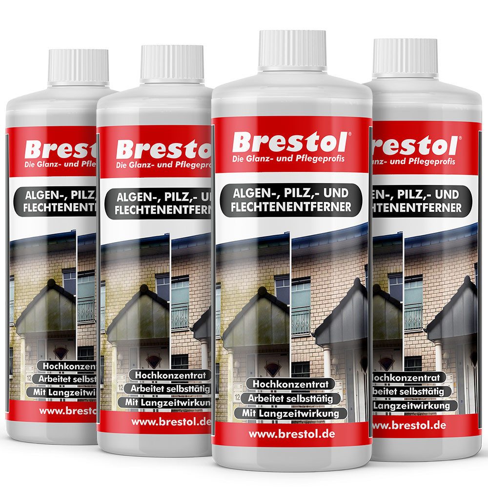 Brestol Algenentferner Pilzentferner Flechtenentferner Grünbelagentferner (Algen-, Pilz & Flechtenentferner 4x 1 Liter Arbeitet selbsttätig)