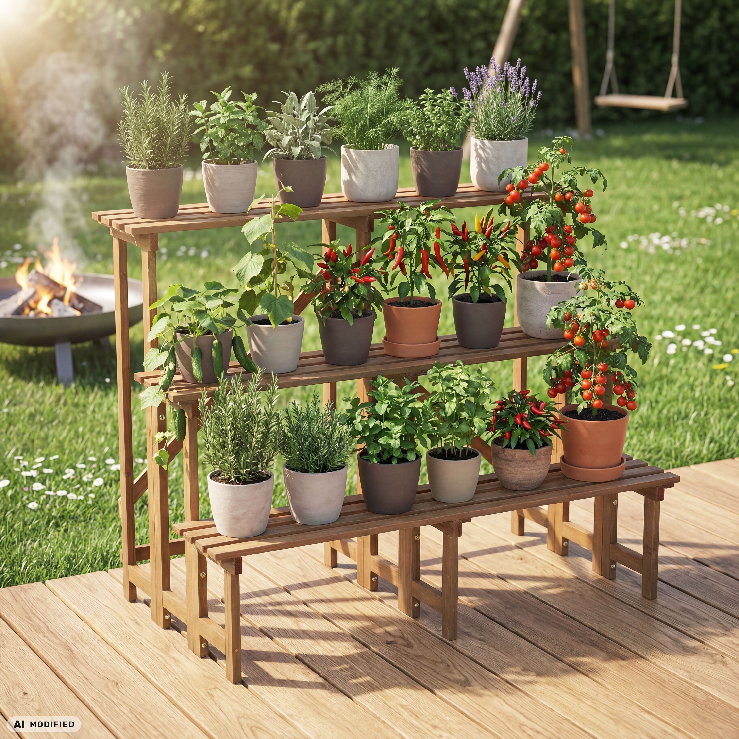 needs&wants® Blumenständer Pflanzentreppe Pflanzenständer Blumentreppe Pflanzenregal Blumenregal, Outdoor Indoor Balkon draußen Blumenleiter Pflanzleiter Pflanz – Bild 2 von 5