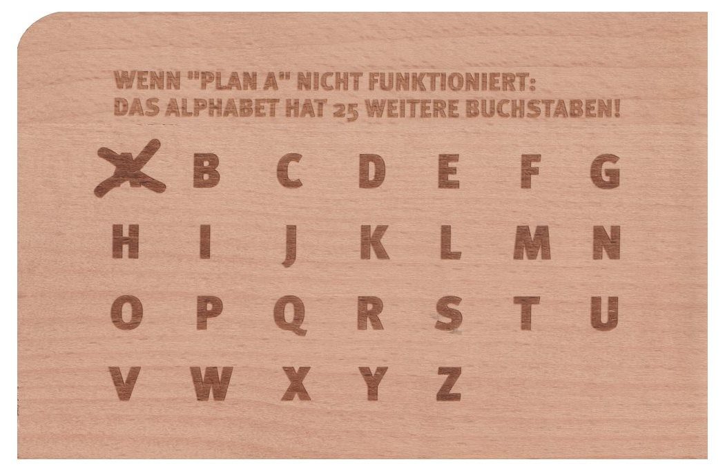 holzpost GmbH Postkarte Holzpostkarte "Wenn >Plan A< nicht funktioniert: Das Alphabet hat ..."