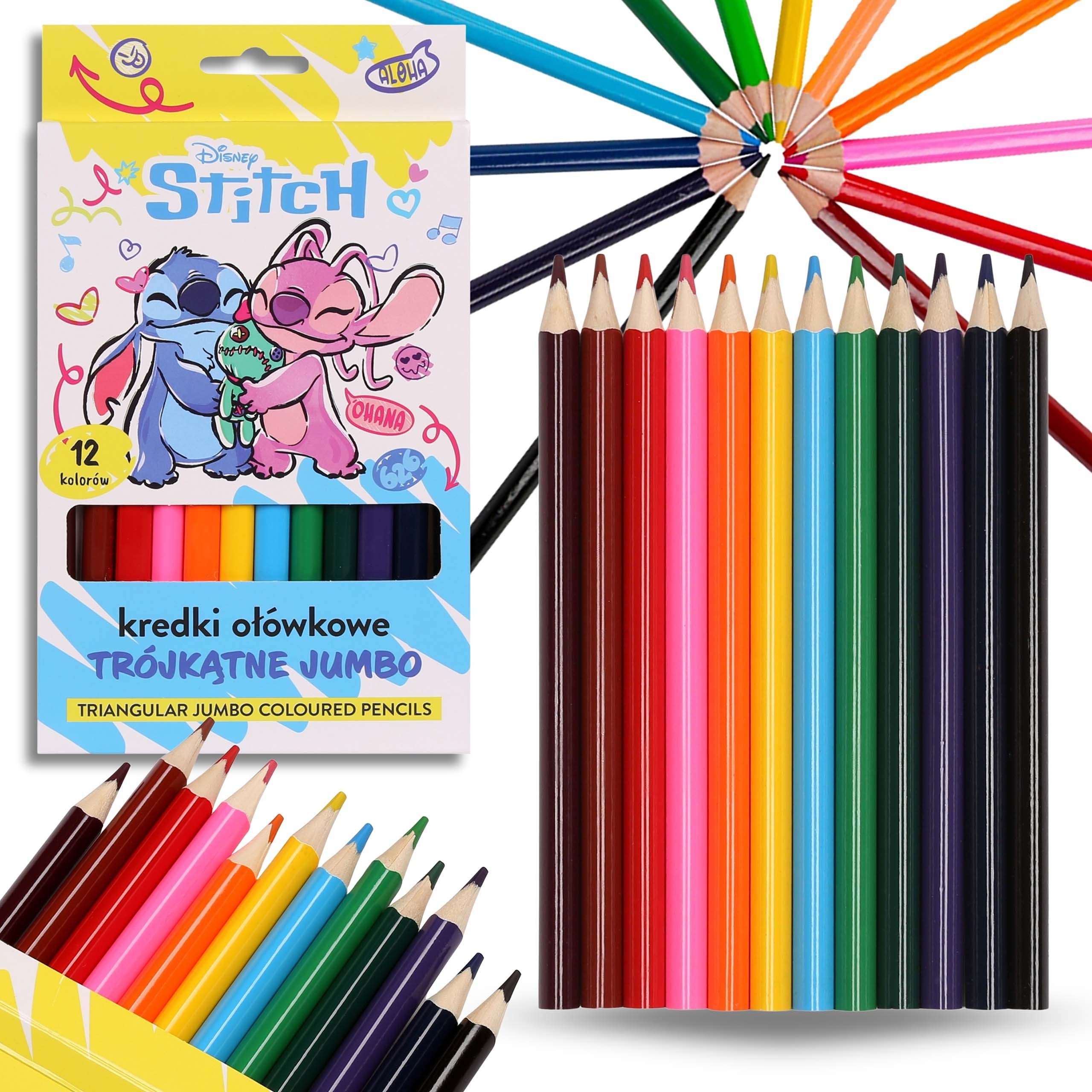 Sarcia.eu Malstift DISNEY Stitch Bleistifte für Schule, dicke Holzstifte, 12 FARBEN
