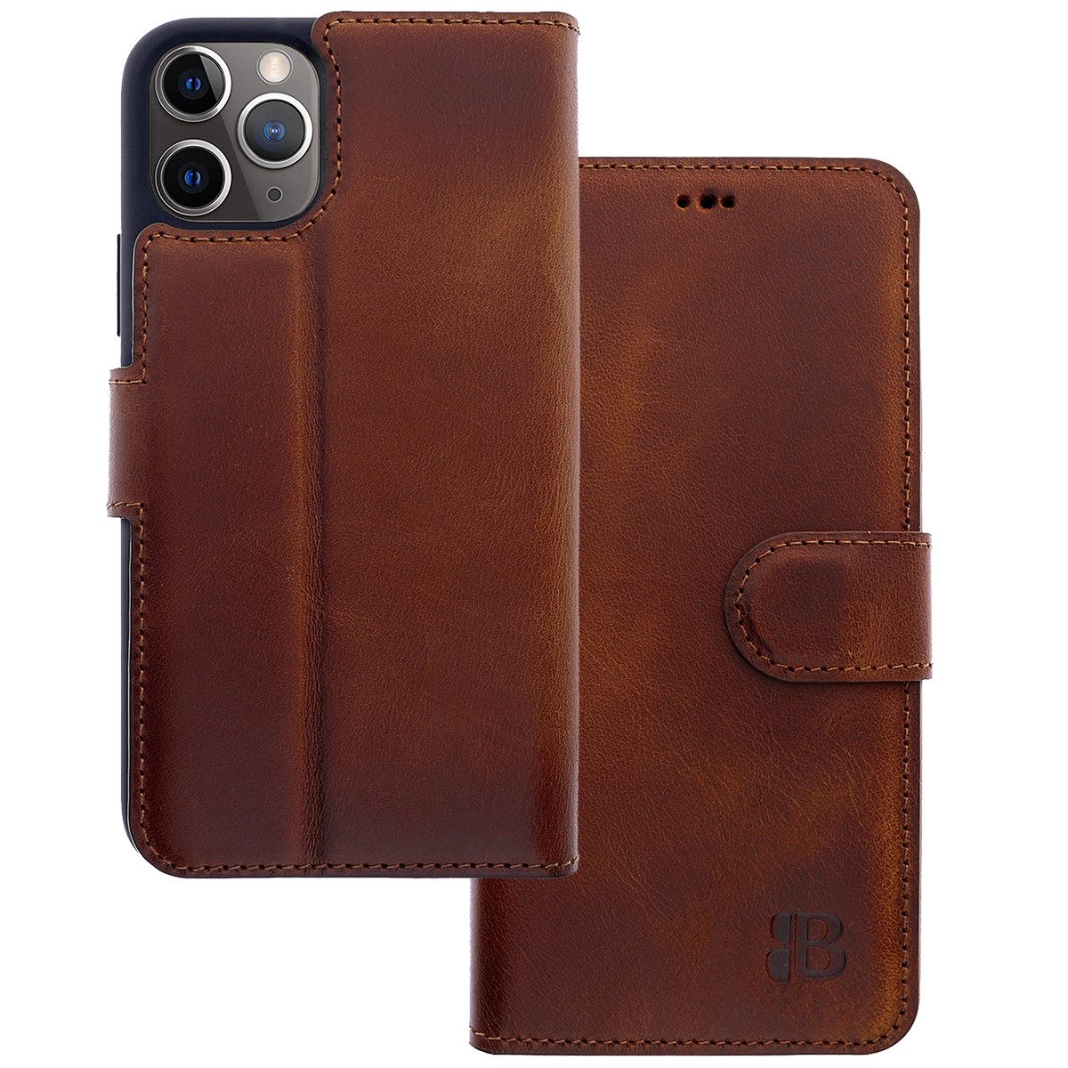 Burkley Handytasche Leder Book Cover für iPhone 13 Pro Handyhülle (1-tlg., Book Case Lederhülle mit Kartenfach und Magnetverschluss), Optimaler Rund-Um-Schutz, Kartenfächer mit RFID Blocker
