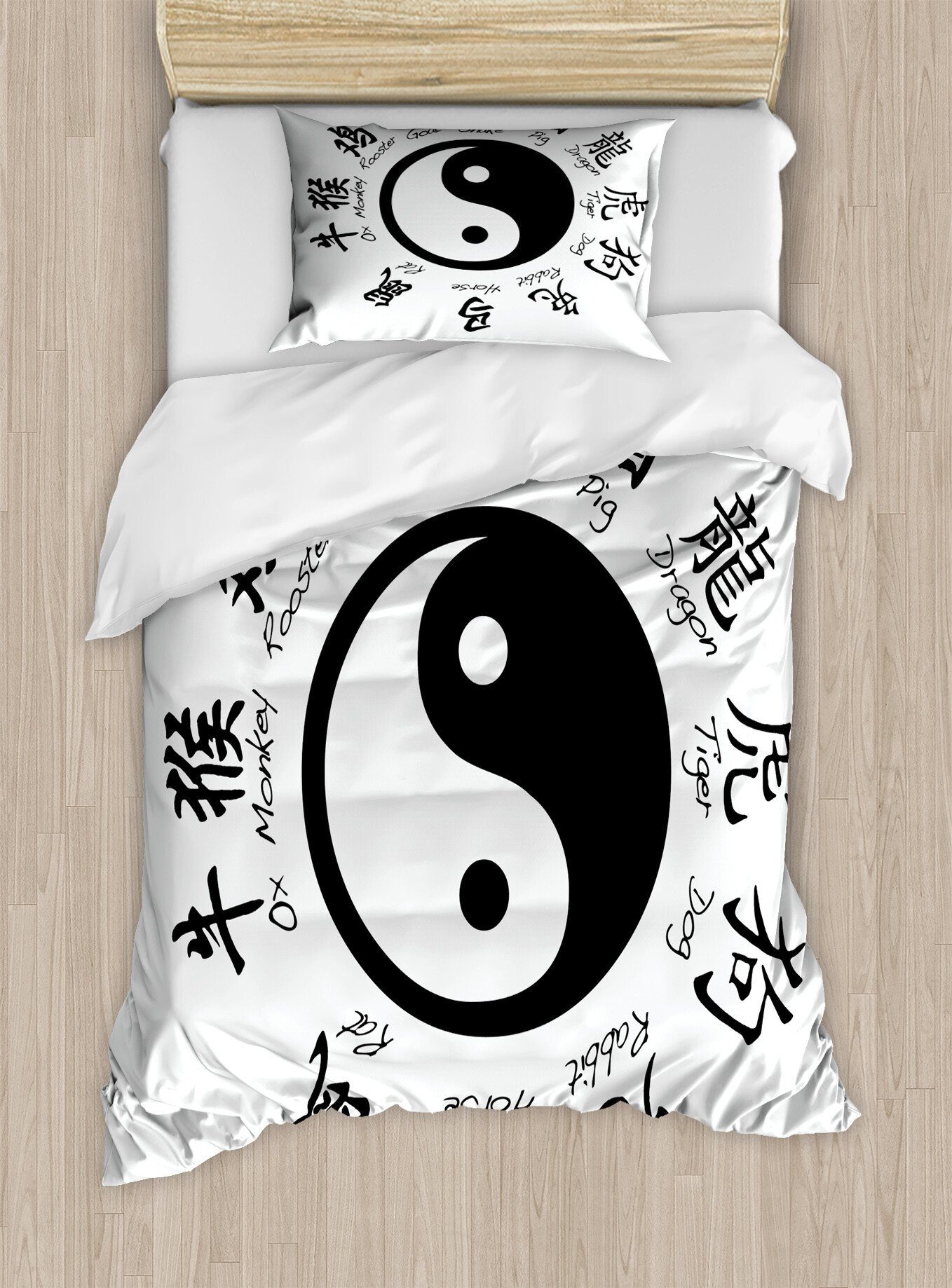 Bettwäsche Top Qualität Weich und Warm 3 Teiligen Bettbezug mit 1 Kissenbezüge, Abakuhaus, Microfaser, Yin-Yang Asianlism