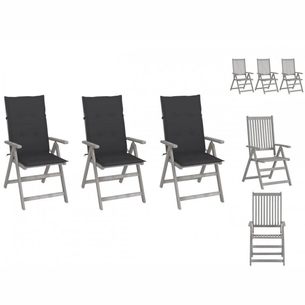 vidaXL Gartenstuhl Verstellbare Gartenstühle 3 Stk mit Auflagen Massivholz Akazie Holz | Stühle