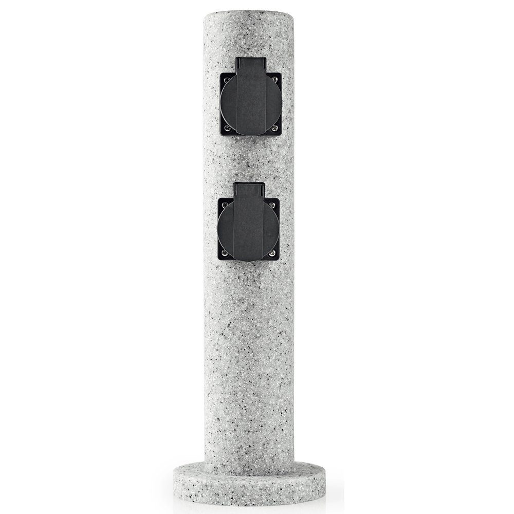 Home4Living Gartensteckdose Steckdosensäule 4-fach rund granitoptik Aussensteckdose, Steinoptik, Mehrfachsteckdose