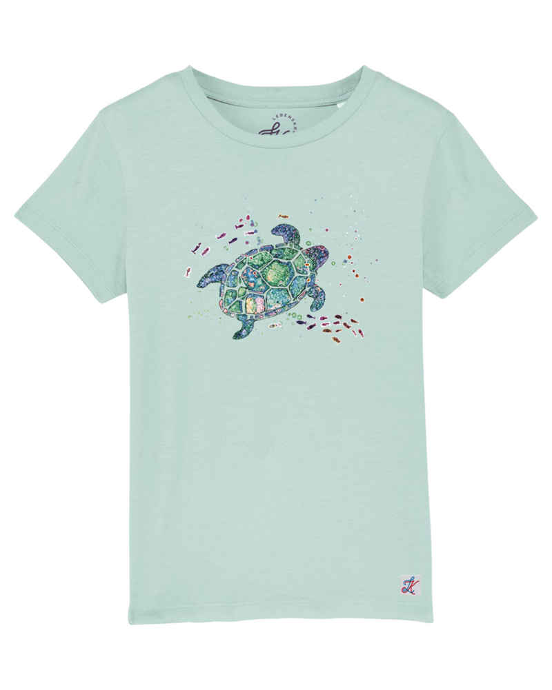 lebenskreativ T-Shirt Little Turtle caribbean (1-tlg) Bedruckt mit dem handgemaltem Design Schildkröte