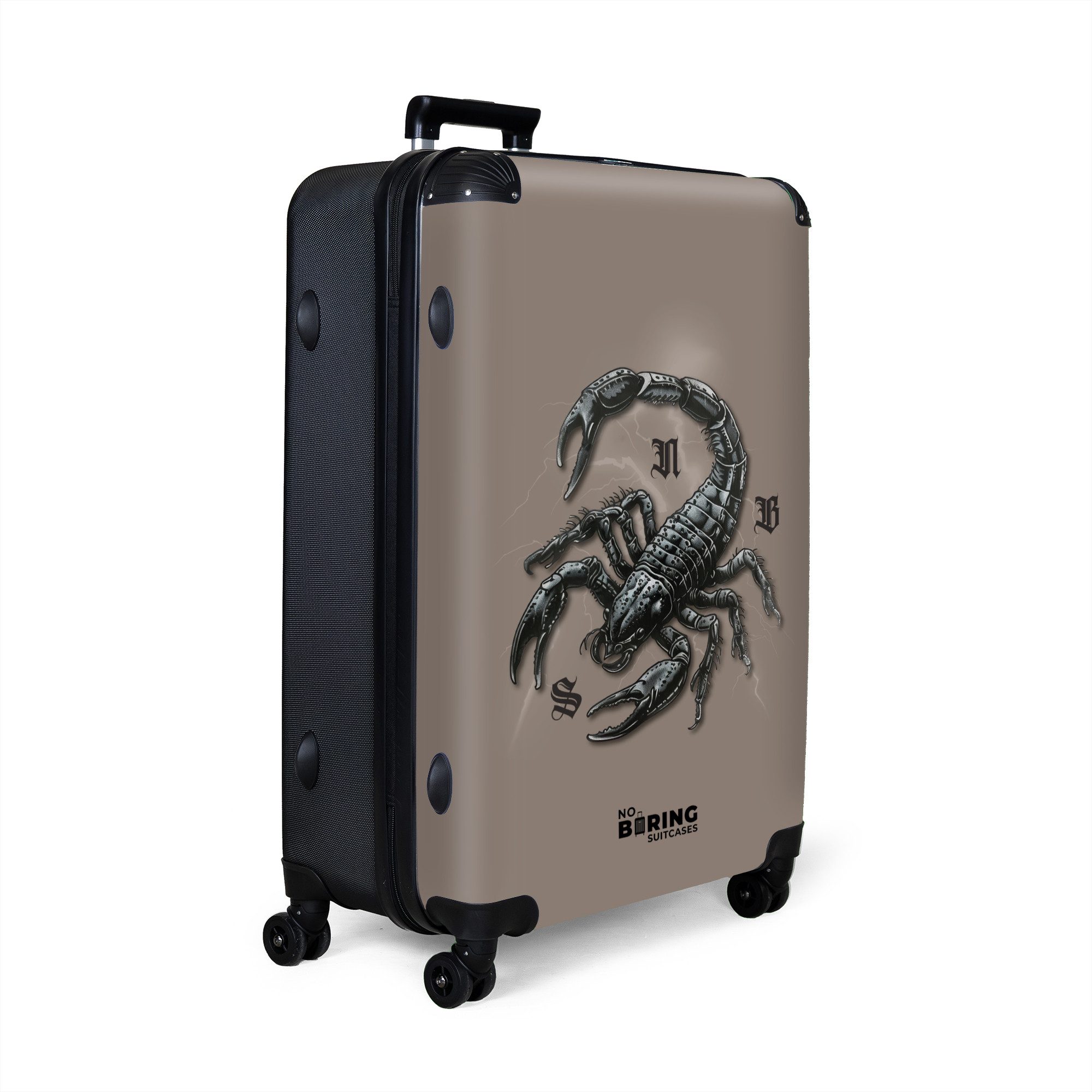 NoBoringSuitcases.com© Hartschalen-Trolley Braun mit schwarzem Skorpion günstig online kaufen