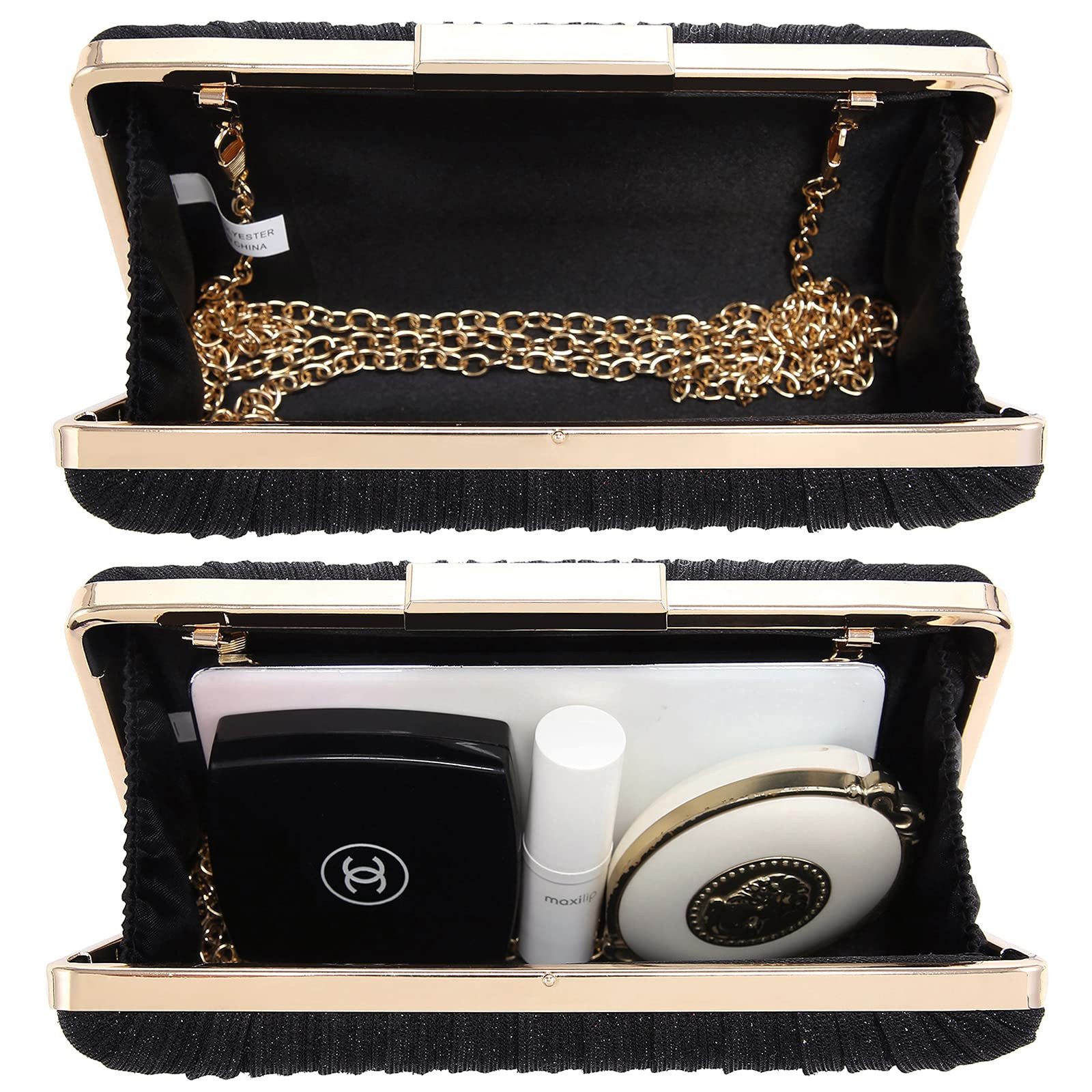 nsihing Abendtasche Damen-Falten-Abendtasche, funkelnde Clutch, mit abnehmbarem Kettenriemen, ideal für Hochzeiten, Partys und Bälle – Bild 4 von 5