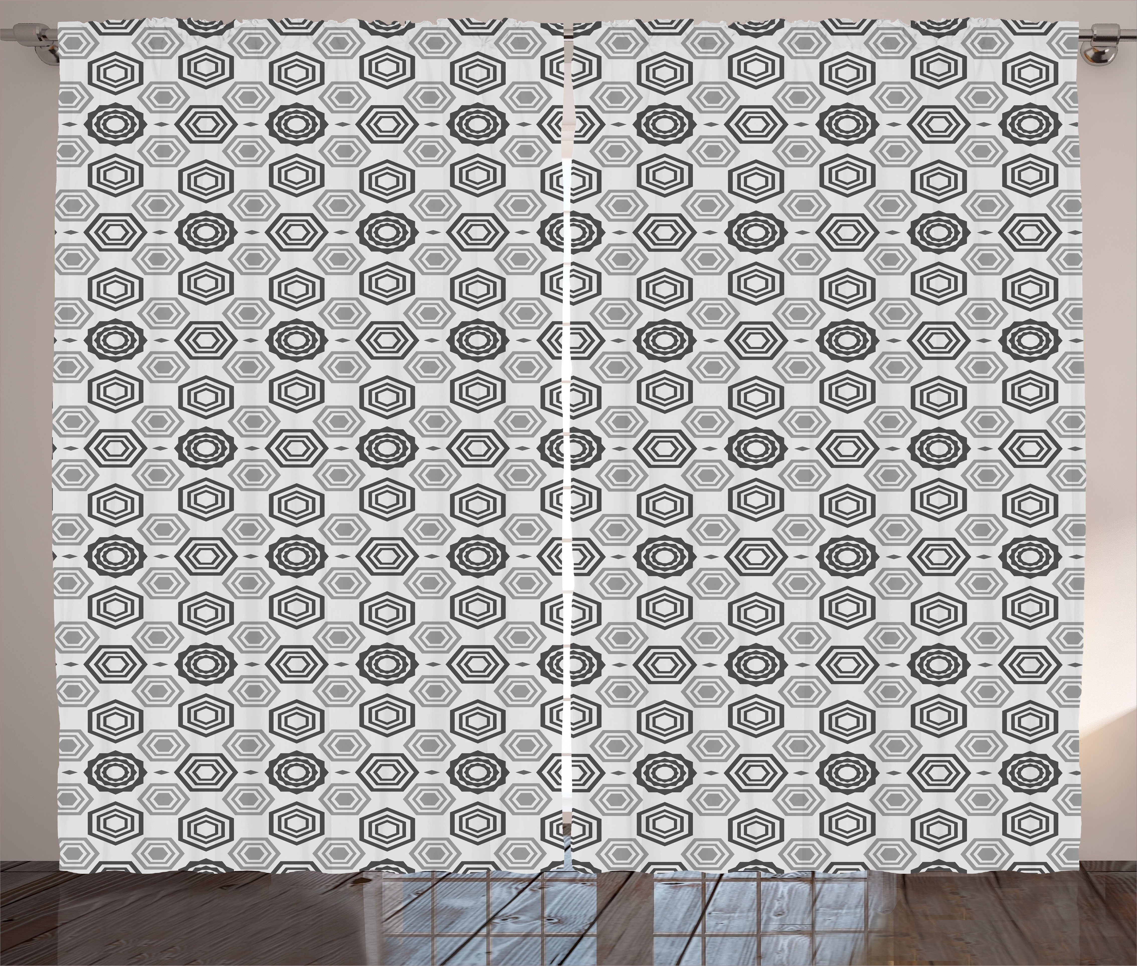 Gardine Schlafzimmer Kräuselband Abakuhaus, Vorhang mit Schlaufen Geometrisch Hexagons Haken, Abstrakt und