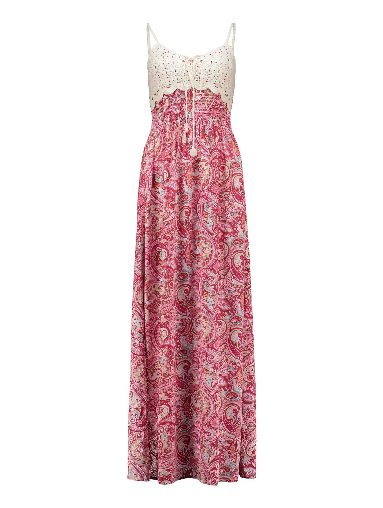 Maxikleid Damen Elegantes schwarz Boho-Maxikleid pink-paisley Sommerkleid