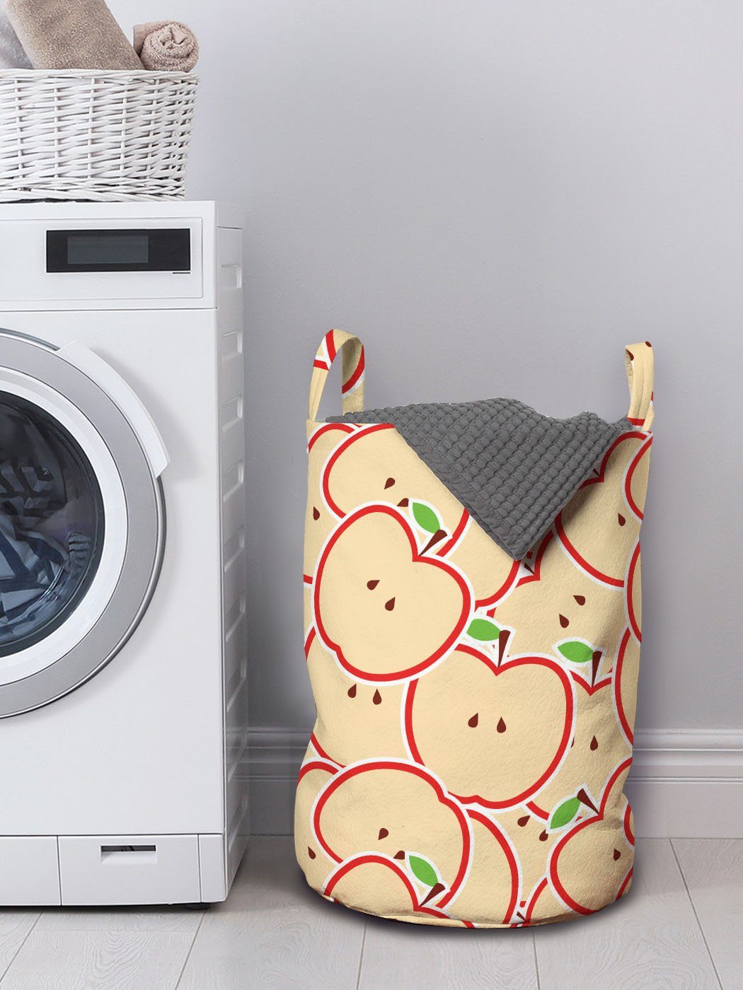 Abakuhaus Wäschesäckchen Wäschekorb mit Griffen für Bio-Essen Cartoon Apfel Waschsalons, Kordelzugverschluss