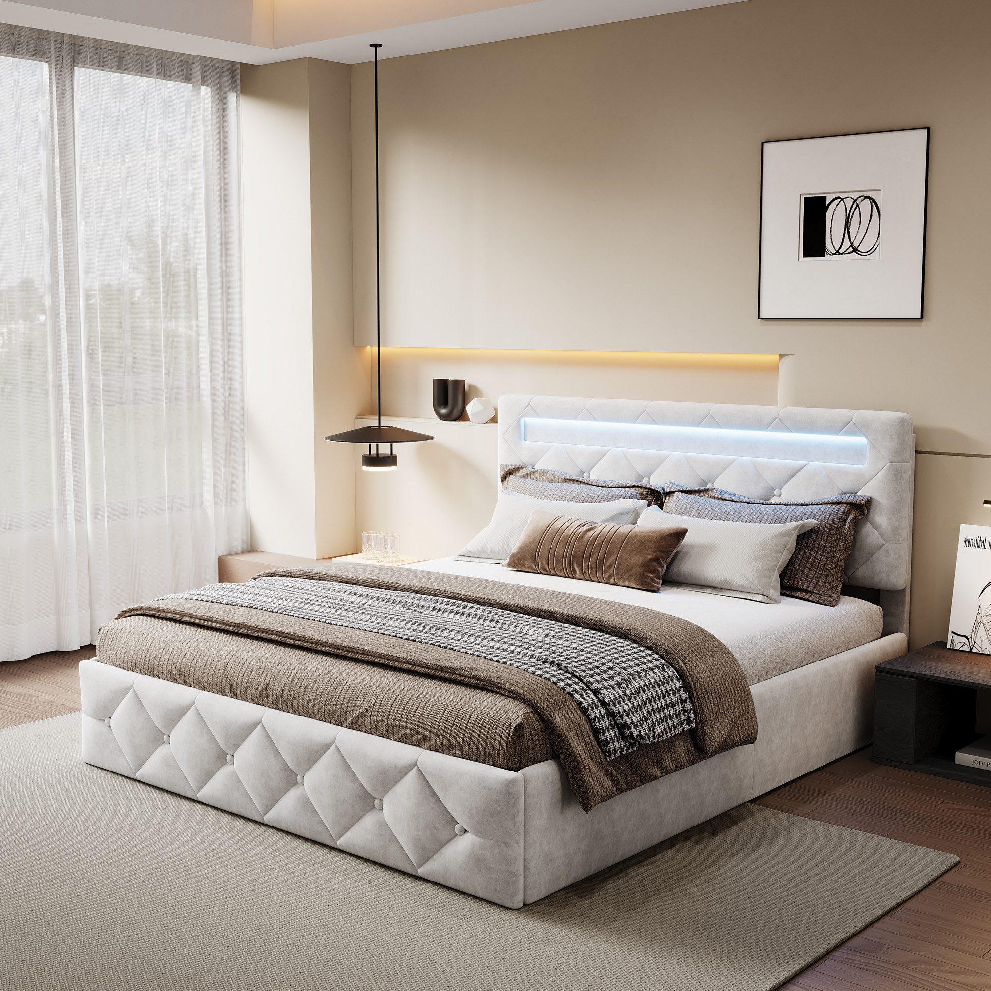 PXloue Stauraumbett Polsterbett mit Stauraum (Hochklappbares Bett 140x200 c günstig online kaufen