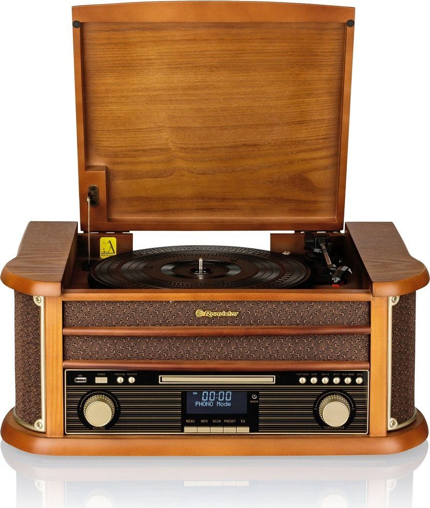 Roadstar HIF-1993 DAB+, Bluetooth Retro-Stereo-Anlage Plattenspieler Retro-Radio (Kabellose Übertragung: Bluetooth)