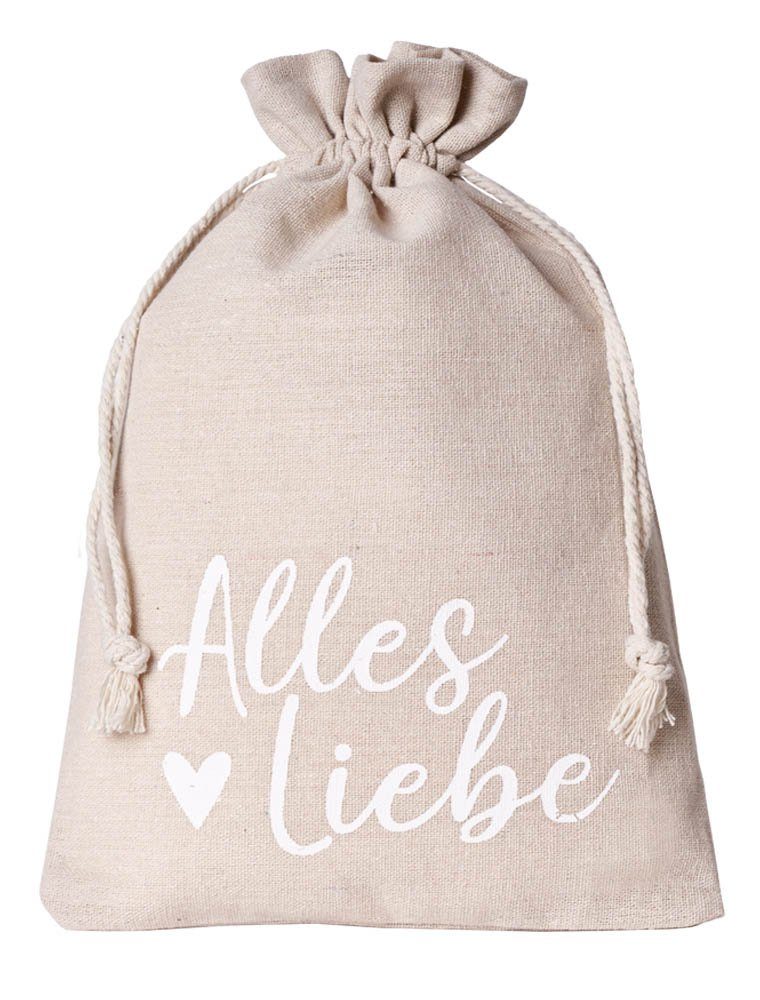Geschenkbox 2 Geschenkbeutel, Leinensäckchen mit Gruß - Alles Liebe -
