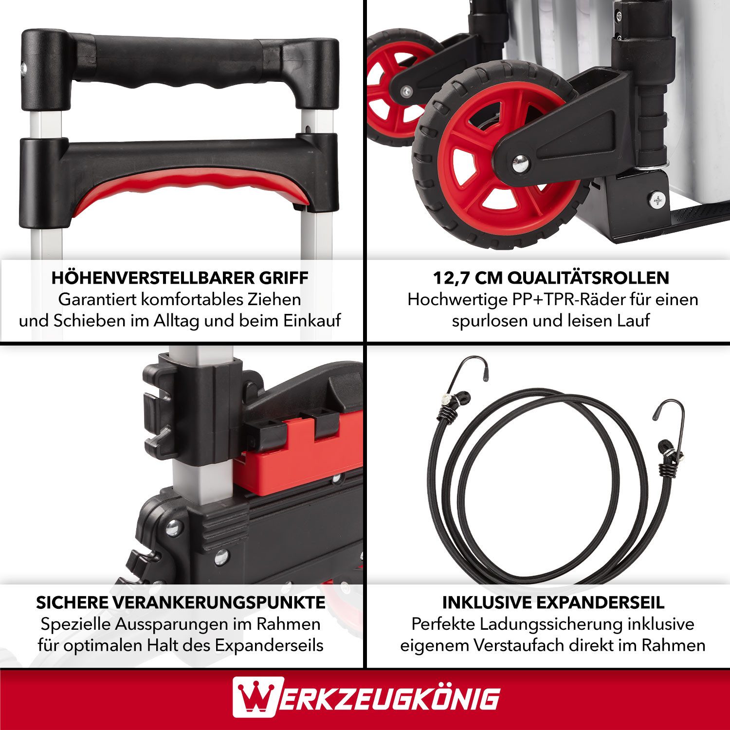 Werkzeugkönig Sackkarre klappbar 70 kg mit Kistenhalter, integrierter Kistenhalter - großzügige Schaufel 39 x 28 cm