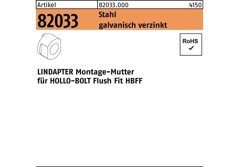 Lindapter verzinkt HBFF10 galvanisch 82033 R Sechskantmutter Montagemutter Stahl