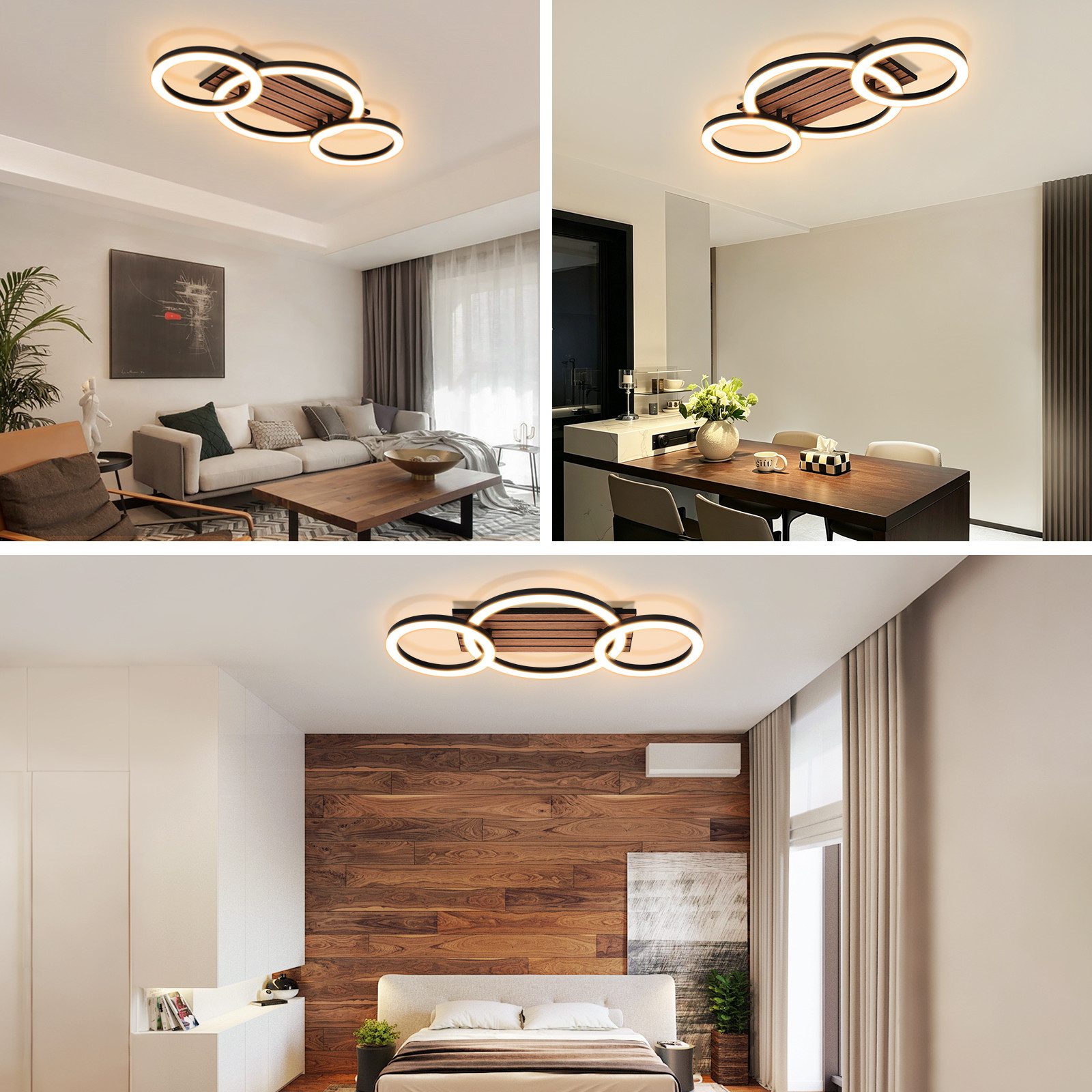 Nettlife LED Deckenleuchte Retro schwarz 14/21W eckig 3000K Warmweiß Design lampe Holz, LED fest integriert, für Küche Schlafzimmer Flur Wohnzimmer Bürolampe Zu – Bild 4 von 5