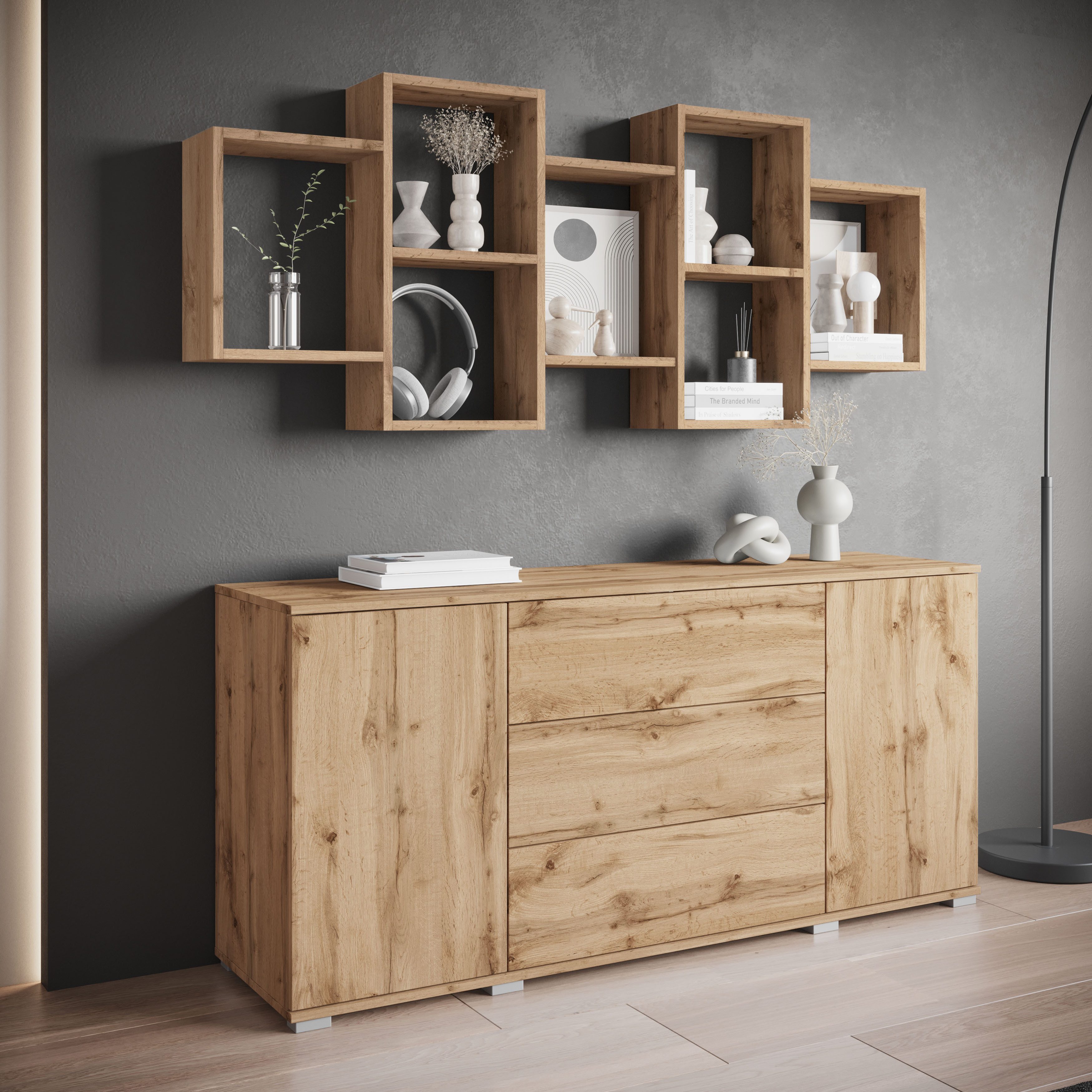 Home affaire Wandboard Wandregal Trio, 1-tlg., Stell- oder Hängeregal, 10 offene Fächer, flexibel montierbar