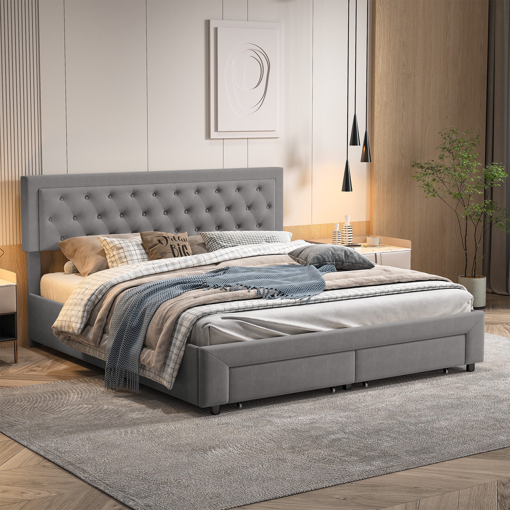 Furnishings Home Polsterbett Doppelbett Stauraumbett, Mit 2 Schubladen + Be günstig online kaufen