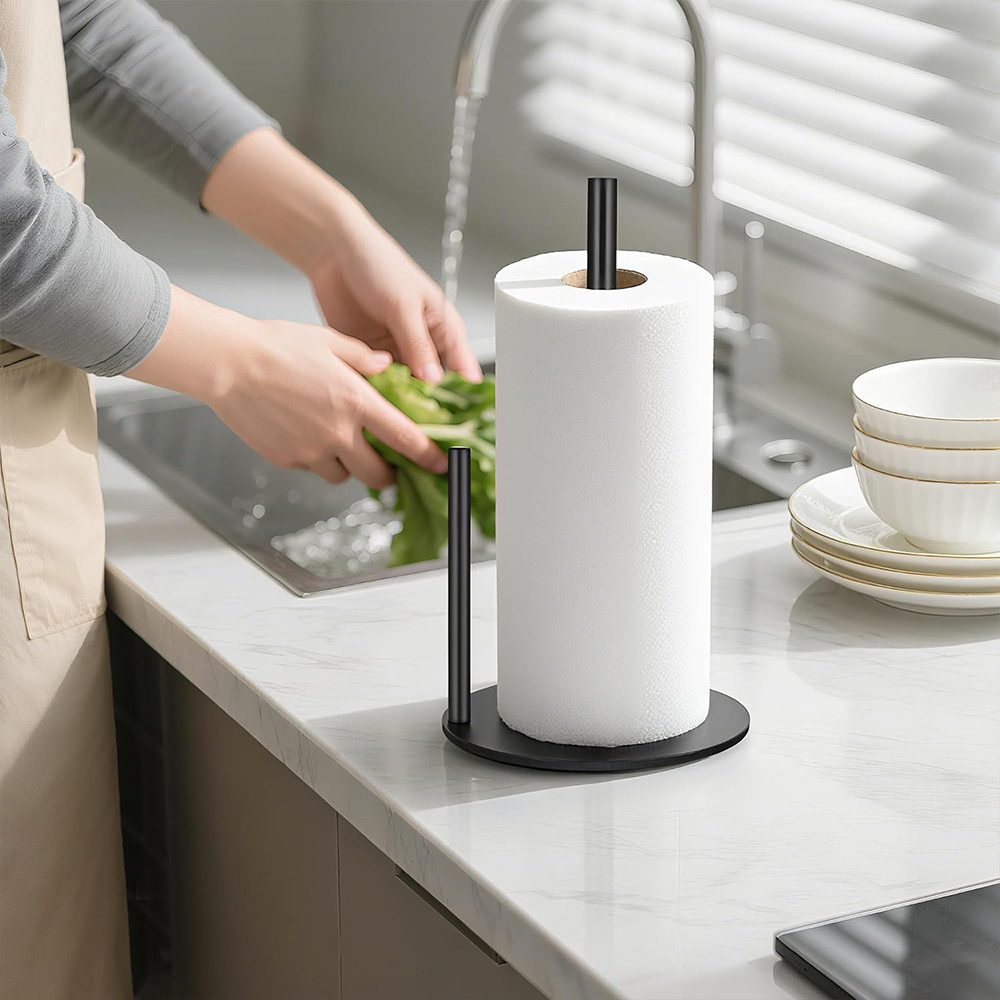 TUWENA Küchenrollenhalter Küchenrollenhalter, Edelstahl KüChenpapierhalter Mit Gewichteter Basis, Arbeitsplatte Papierrollenhalter Stehend KüChenrollen Halter, 30x17cm