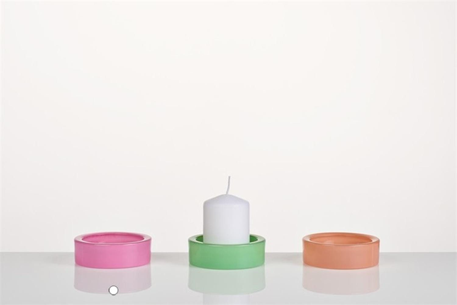 INNA-Glas Glasuntersetzer Glas Kerzenteller ARBENITA aus Glas, rosa, 3 cm, Ø 9,5 cm