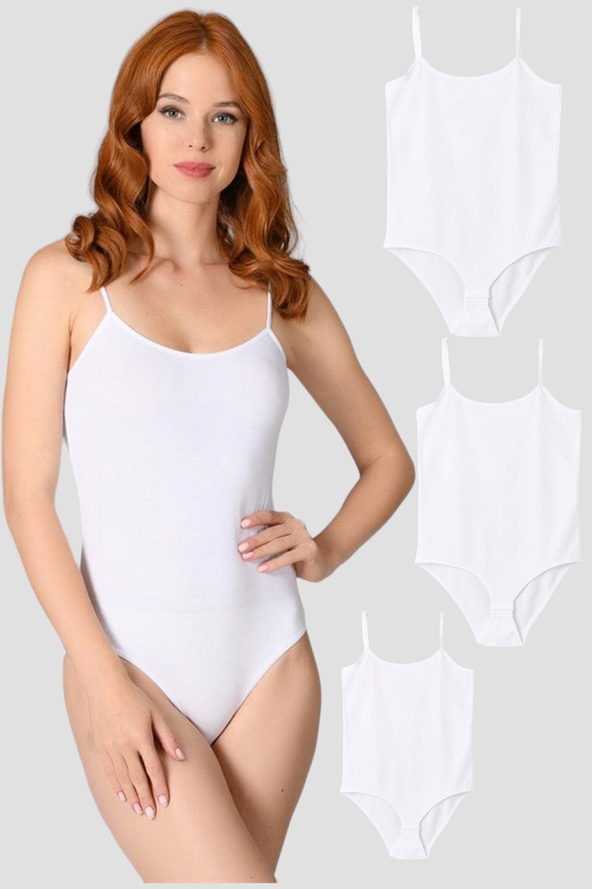 Feelline Body 3er Pack Damen Trägerbody Spaghettiträger - mit Hakenverschluss (Basic Body, Unterwäsche, 3er Pack) Hakenverschluss im Schritt, elastisch, atmungsaktiv