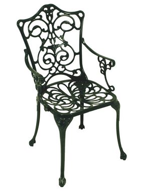 DEGAMO Garten-Essgruppe Jugendstil, (3-tlg), (2x Sessel, 1x Tisch 70cm rund), Aluguss rostfrei, Farbe dunkelgrün