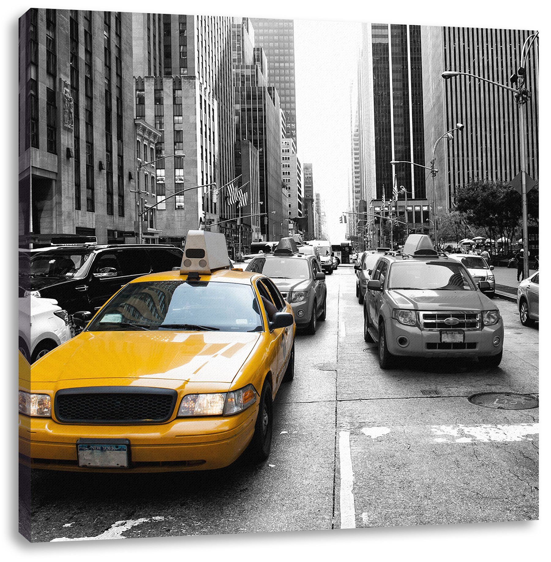 Pixxprint Leinwandbild Gelbes Taxi in New York, Gelbes Taxi in New York (1 St), Leinwandbild fertig bespannt, inkl. Zackenaufhänger