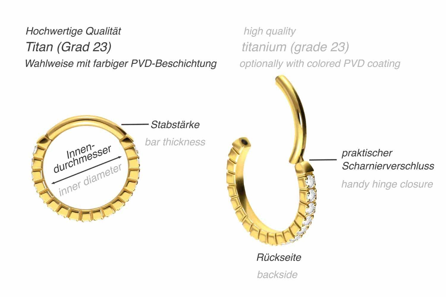 PIERCINGLINE Piercing-Set Titan Segmentring Clicker EINGEFASSTE günstig online kaufen