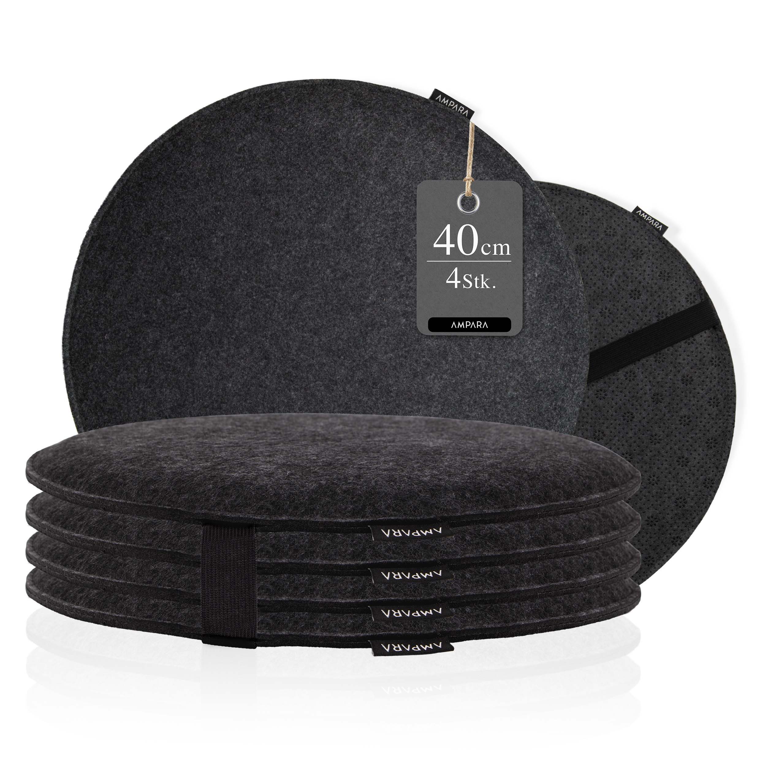 AMPARA Подушка для стула rund 40cm - für Stuhl, Bank, Lounge etc., Rutschfest, mit Klettverschluss