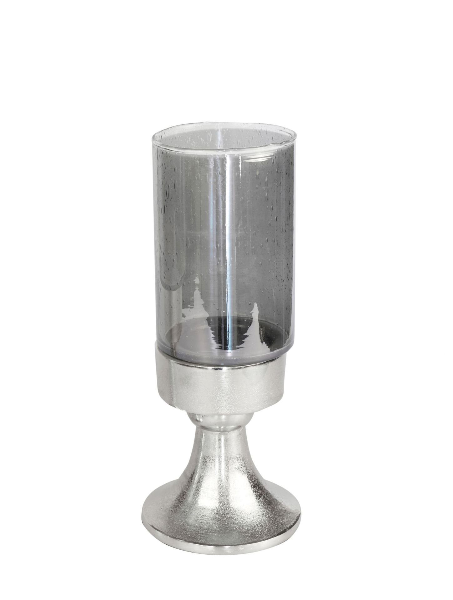 Windlicht Standwindlicht Base Alu Nickel Glas grau 14x14x35cm Windlicht