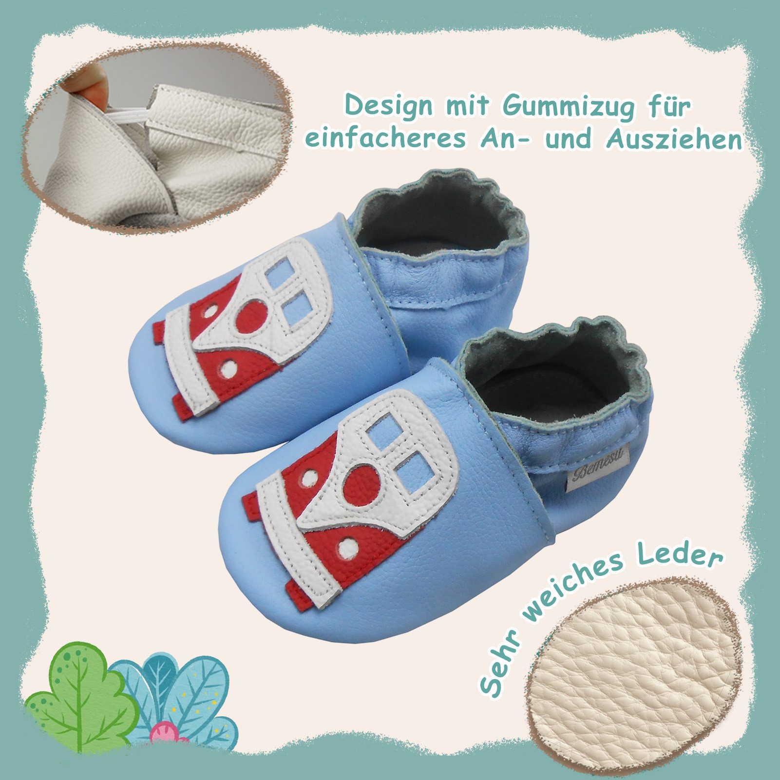 Bemesu Bemesu Baby Leder Krabbelschuhe Lauflernschuhe Rutschfest Krabbelschuh Echtes Leder